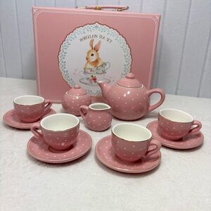 Jewelkeeper Bunny Rabbit Porcelain Tea Set‎ Pink 13pc Set Case 2020 Ikon Design